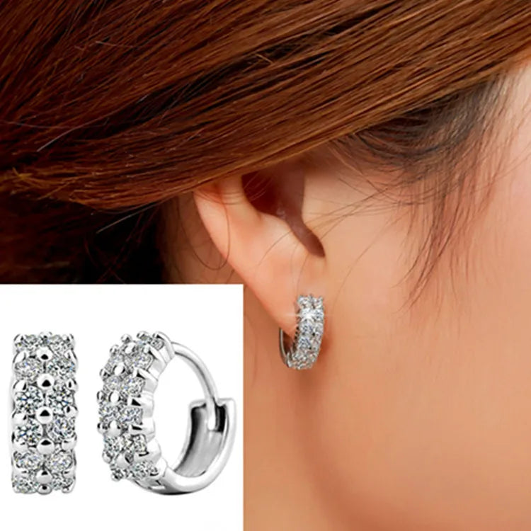 Yara Sterling Silver Double Row Shiny Zircon Earrings