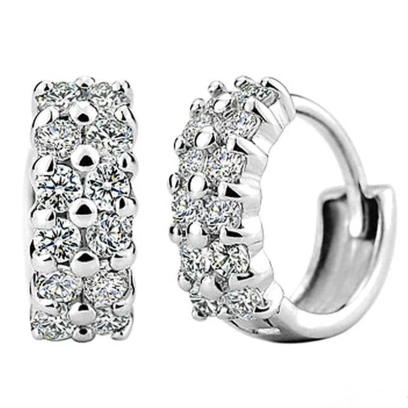 Yara Sterling Silver Double Row Shiny Zircon Earrings